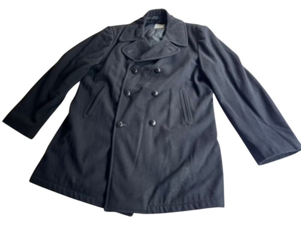 U.S. Navy 100% Wool Double Breasted Peacoat 46L Military Issued Black Coat USA